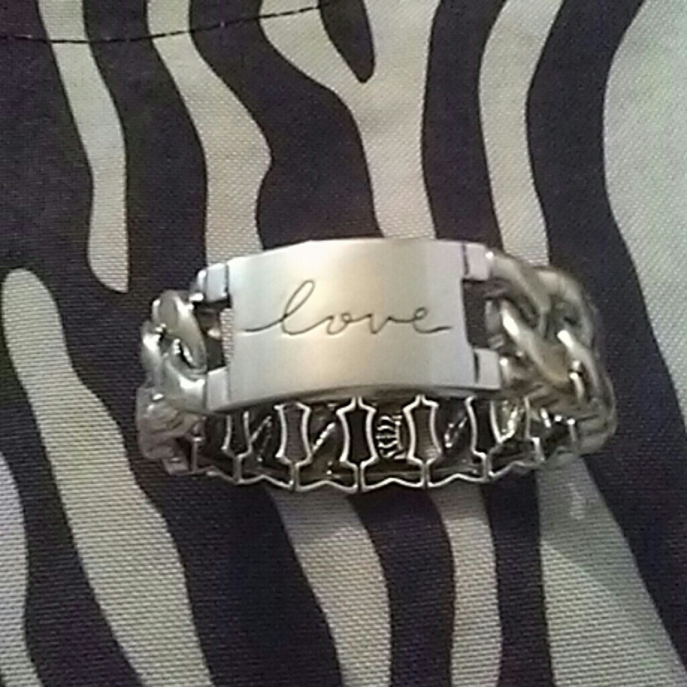 Silver chain LOVE bracelet.